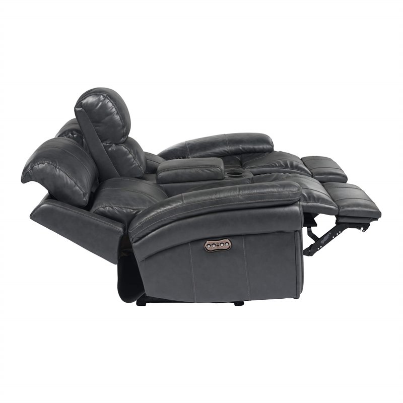 Sunset Trading Luxe Leather Reclining Loveseat with Power Headrest in Gray