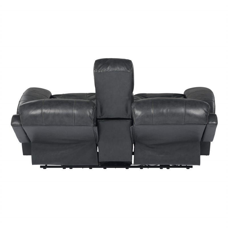 Sunset Trading Luxe Leather Reclining Loveseat with Power Headrest in Gray
