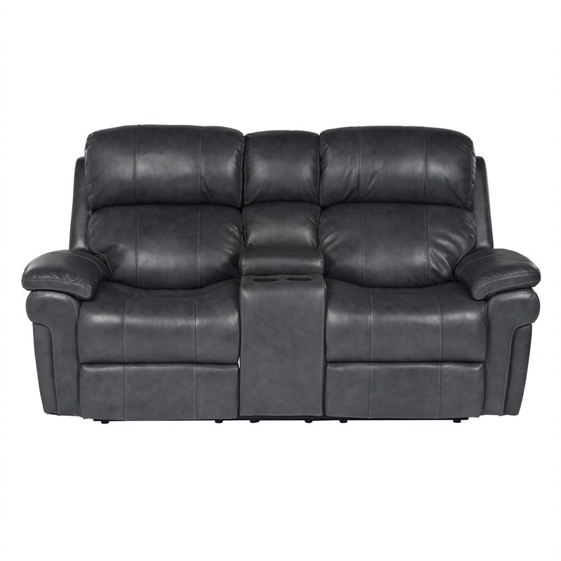 Sunset Trading Luxe Leather Reclining Loveseat with Power Headrest in Gray