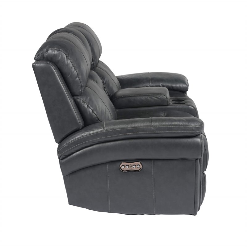 Sunset Trading Luxe Leather Reclining Loveseat with Power Headrest in Gray