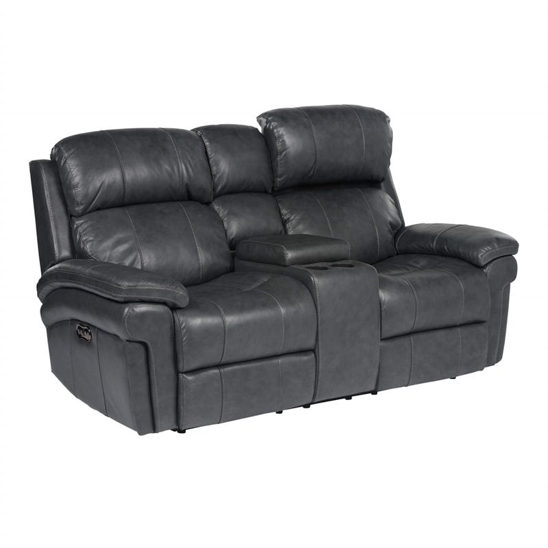 Sunset Trading Luxe Leather Reclining Loveseat with Power Headrest in Gray