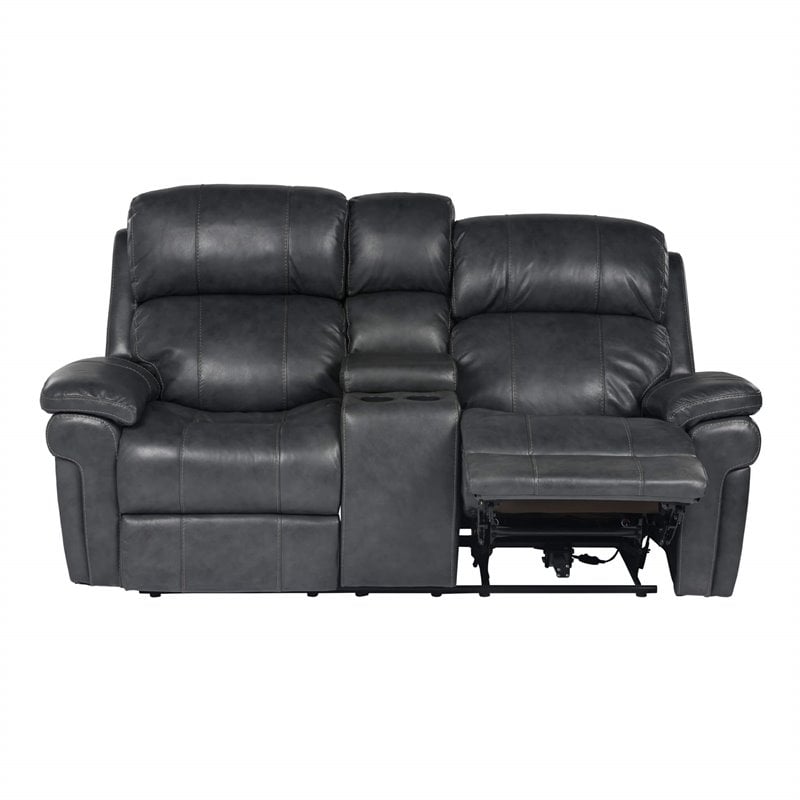 Sunset Trading Luxe Leather Reclining Loveseat with Power Headrest in Gray