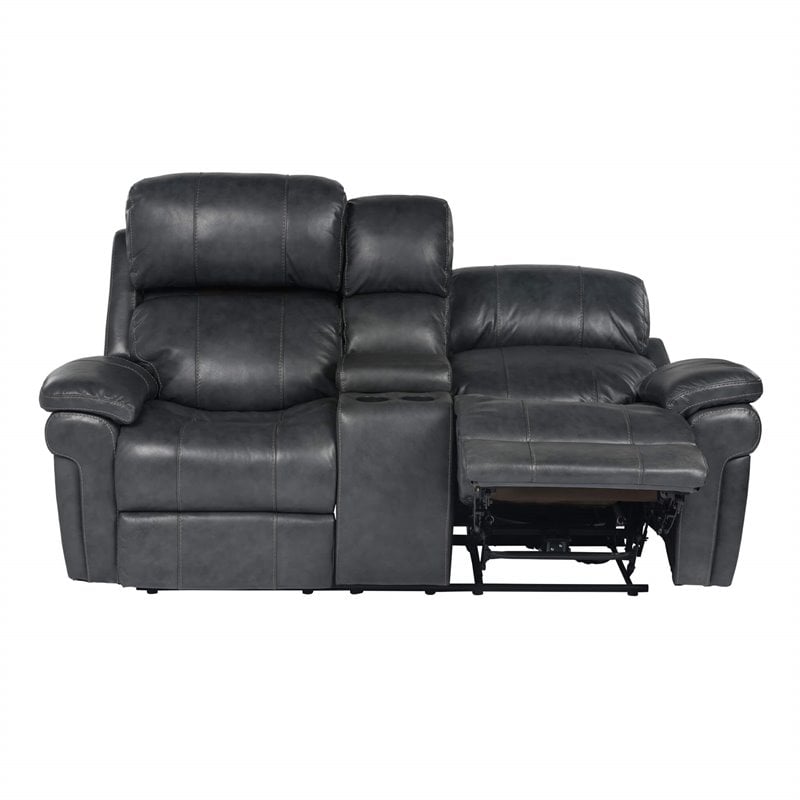Sunset Trading Luxe Leather Reclining Loveseat with Power Headrest in Gray