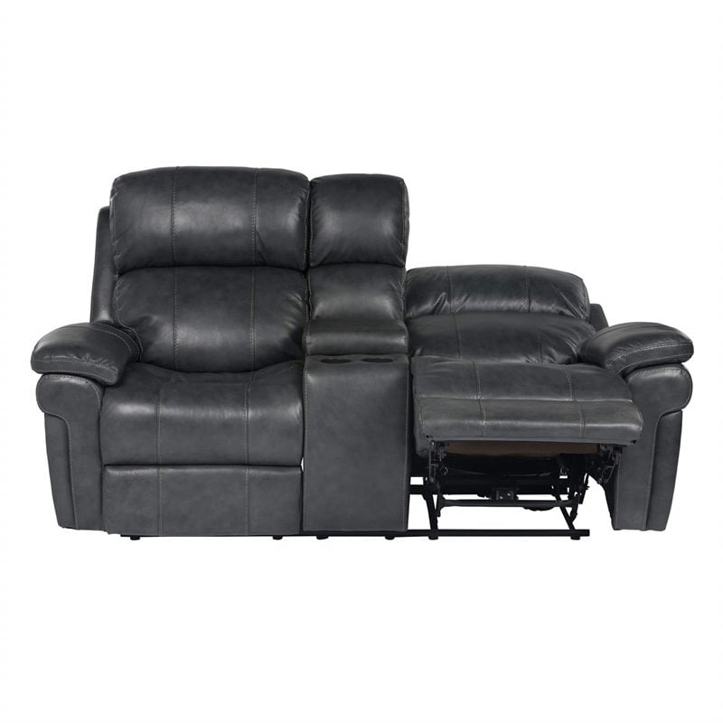 Sunset Trading Luxe Leather Reclining Loveseat with Power Headrest in Gray