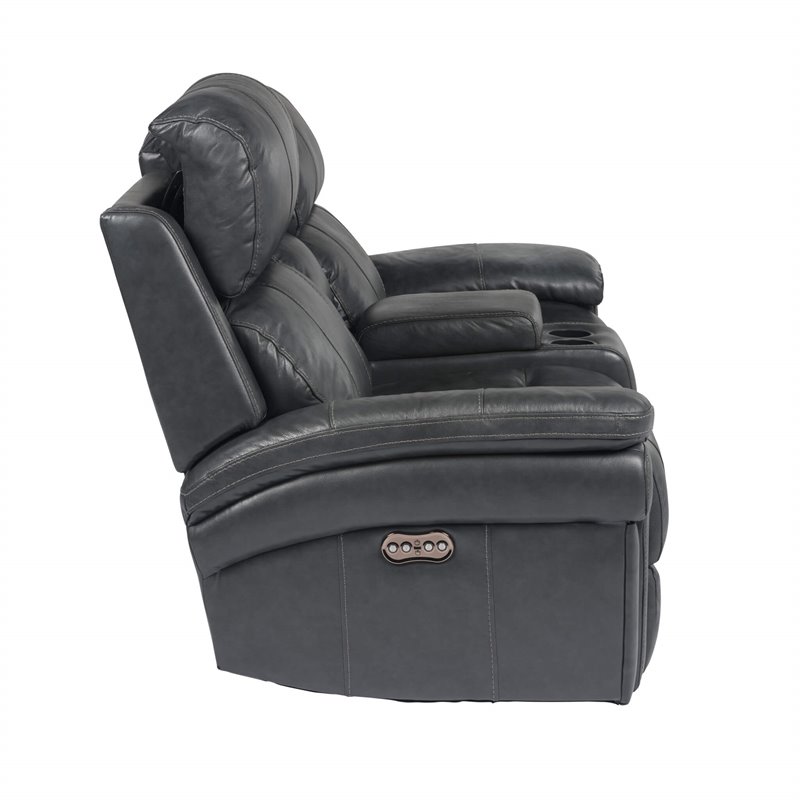 Sunset Trading Luxe Leather Reclining Loveseat with Power Headrest in Gray