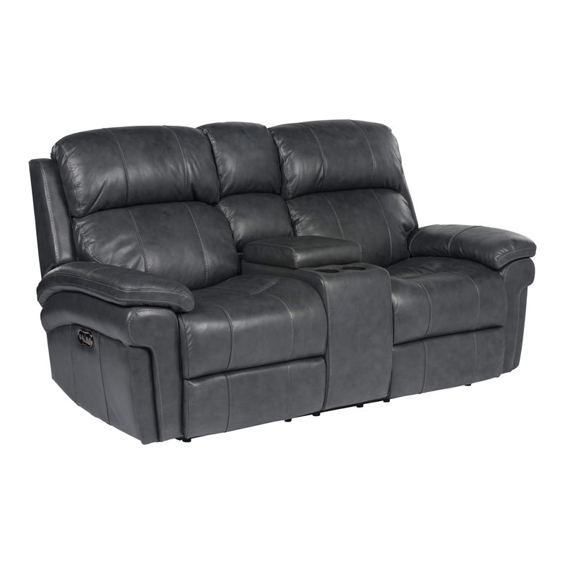Sunset Trading Luxe Leather Reclining Loveseat with Power Headrest in Gray