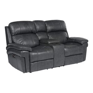 sunset trading luxe leather reclining loveseat with power headrest in gray