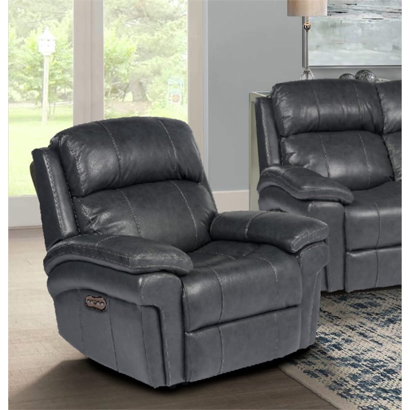 Sunset Trading Luxe Leather Reclining Chair with Power Headrest in Gray