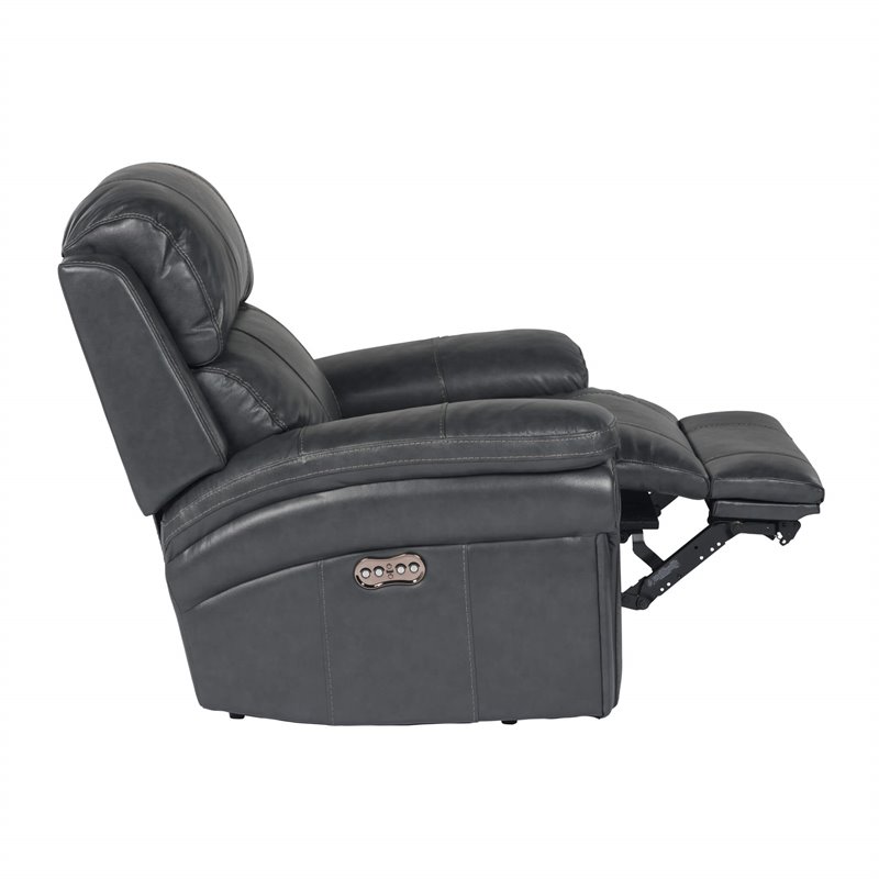 Sunset Trading Luxe Leather Reclining Chair with Power Headrest in Gray