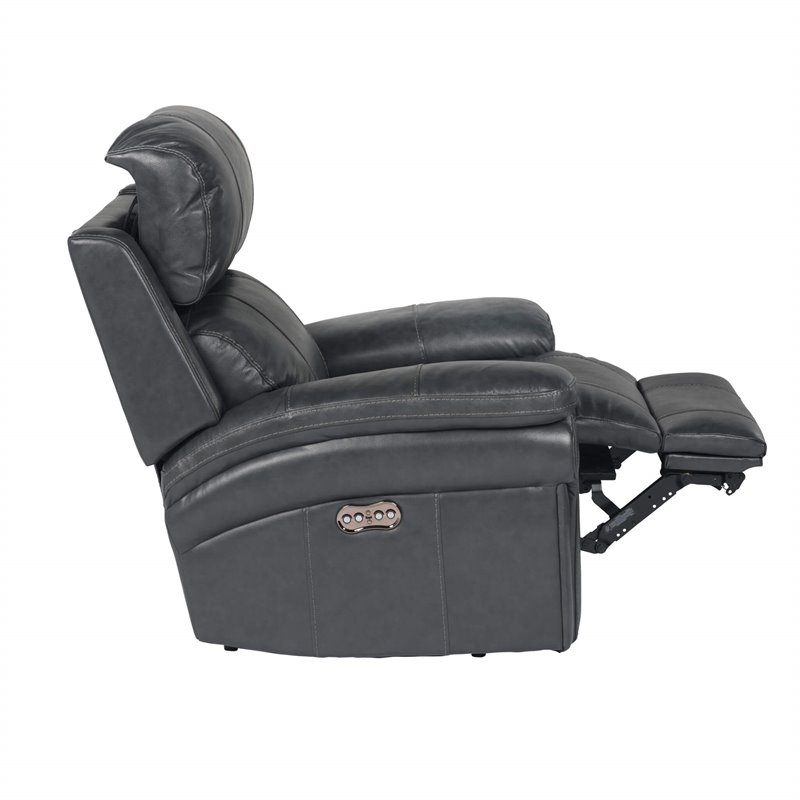 Sunset Trading Luxe Leather Reclining Chair with Power Headrest in Gray