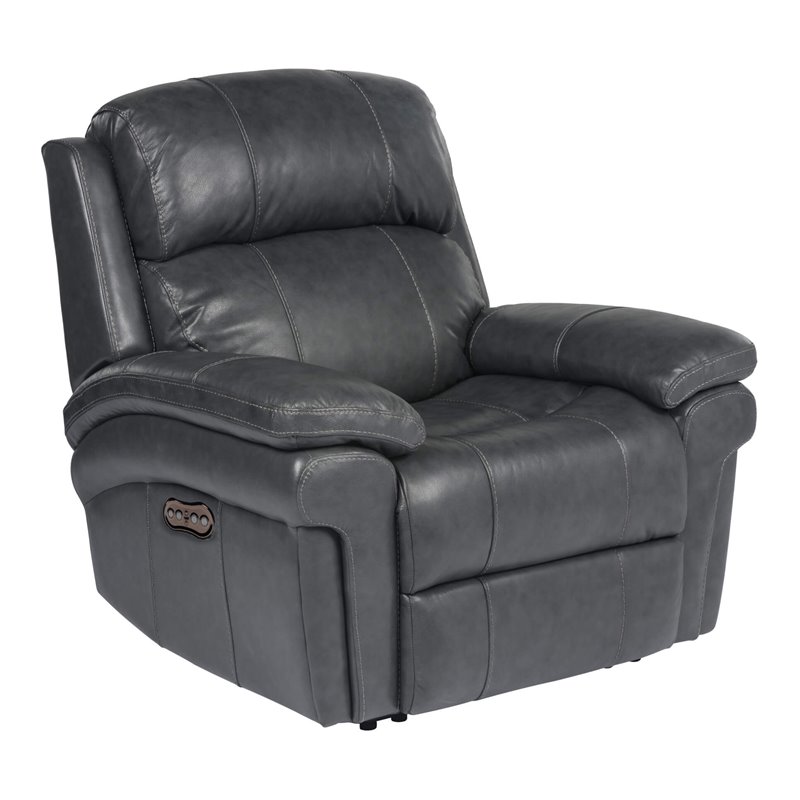Sunset Trading Luxe Leather Reclining Chair with Power Headrest in Gray