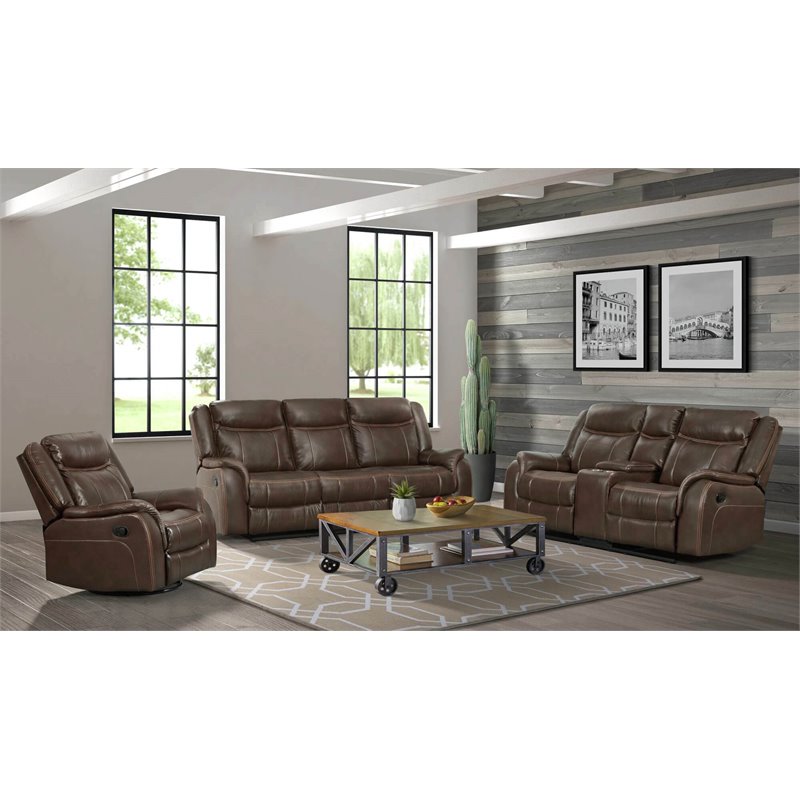 Sunset Trading Avant 3-Piece Faux Leather Reclining Living Room Set in Brown
