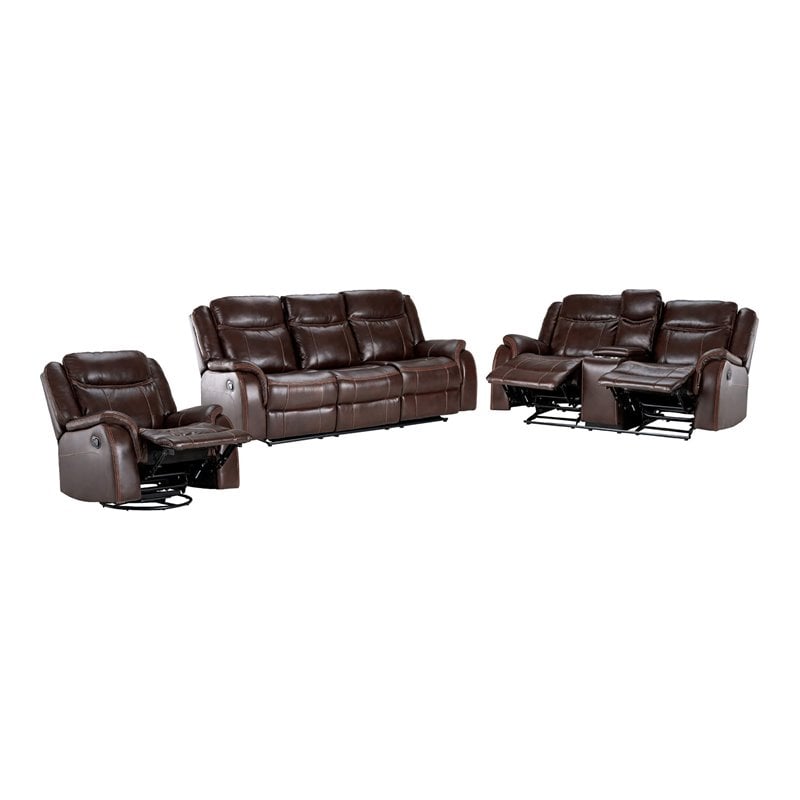 Sunset Trading Avant 3-Piece Faux Leather Reclining Living Room Set in Brown