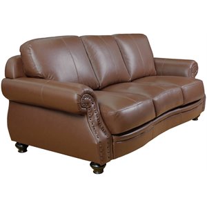 Sunset Trading Charleston 86&quot Top-Grain Leather Sofa in Chestnut