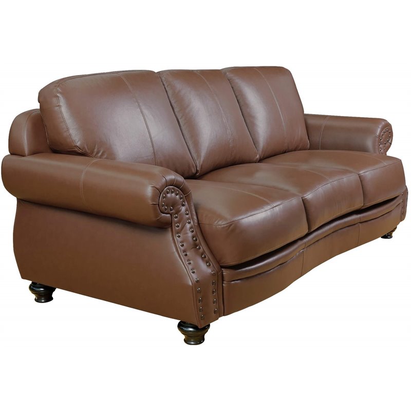 Sunset Trading Charleston 3-Piece Top-Grain Leather Living Room Set in Chestnut