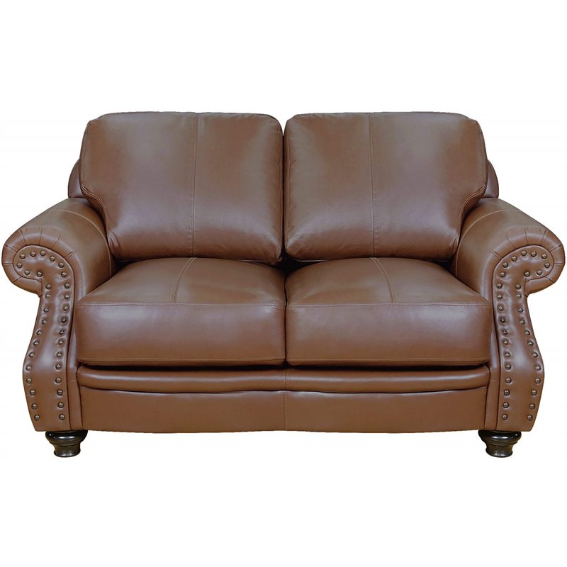 Sunset Trading Charleston 3-Piece Top-Grain Leather Living Room Set in Chestnut