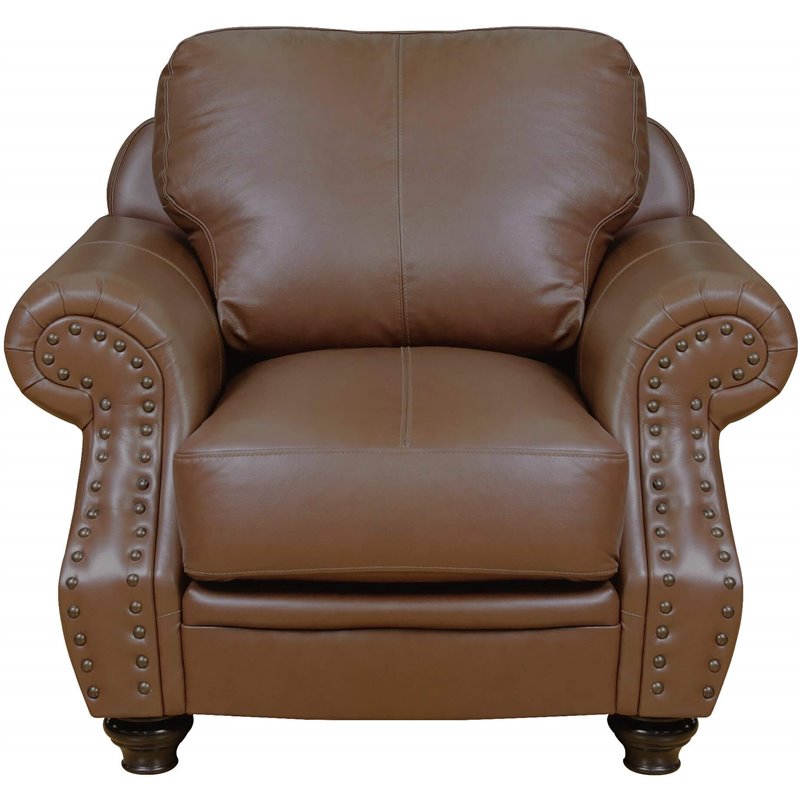 Sunset Trading Charleston 3-Piece Top-Grain Leather Living Room Set in Chestnut