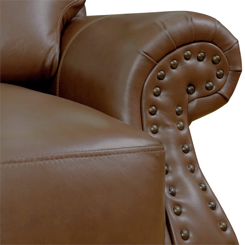 Sunset Trading Charleston 3-Piece Top-Grain Leather Living Room Set in Chestnut