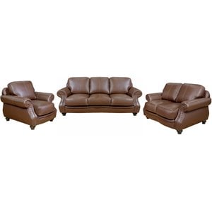 Sunset Trading Charleston 3-Piece Top-Grain Leather Living Room Set in Chestnut