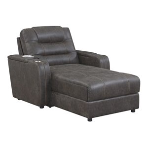 sunset trading power fabric reclining chaise lounge chair with arms in gray