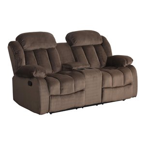 sunset trading teddy bear fabric reclining loveseat with console in chocolate
