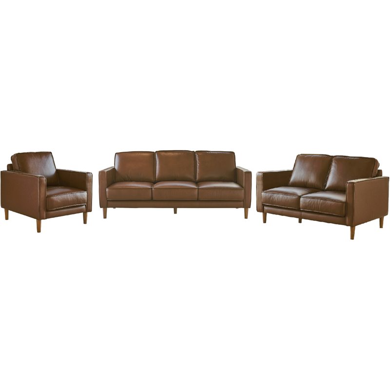 Sunset Trading Prelude 3-Piece Top-Grain Leather Living Room Set in Chestnut