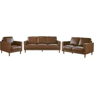 Sunset Trading Prelude 3-Piece Top-Grain Leather Living Room Set in Chestnut