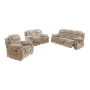 sunset trading aspen 3-piece fabric reclining living room set in beige