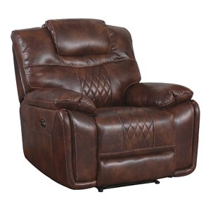 sunset trading diamond power contemporary faux leather recliner in brown