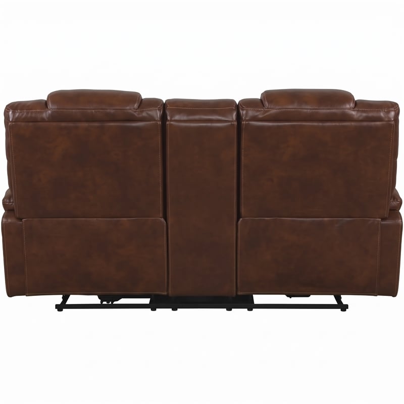 Sunset Trading Diamond Power Faux Leather Dual Reclining Loveseat in Brown