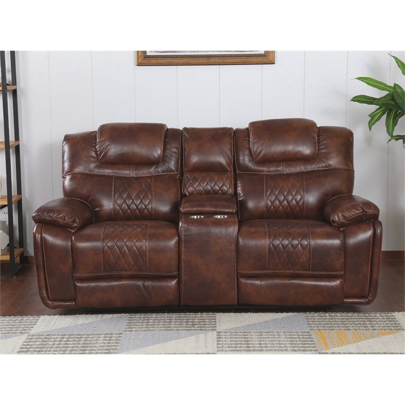 Sunset Trading Diamond Power Faux Leather Dual Reclining Loveseat in Brown