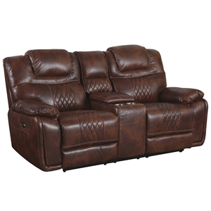 Sunset Trading Diamond Power Faux Leather Dual Reclining Loveseat in Brown