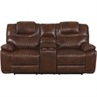 Sunset Trading Diamond Power Faux Leather Dual Reclining Loveseat in Brown