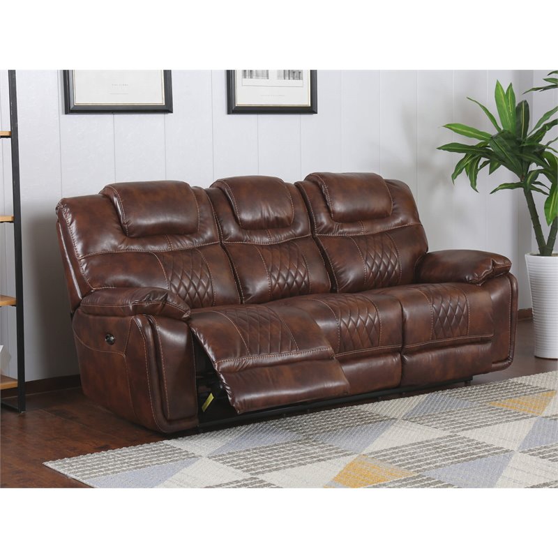 Sunset Trading Diamond Power Faux Leather Dual Reclining Sofa in Brown