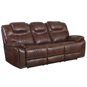 Sunset Trading Diamond Power Faux Leather Dual Reclining Sofa in Brown
