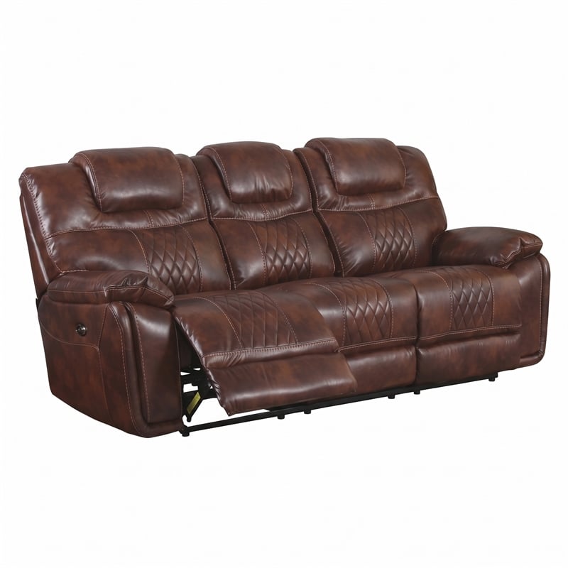Sunset Trading Diamond Power Faux Leather Dual Reclining Sofa in Brown