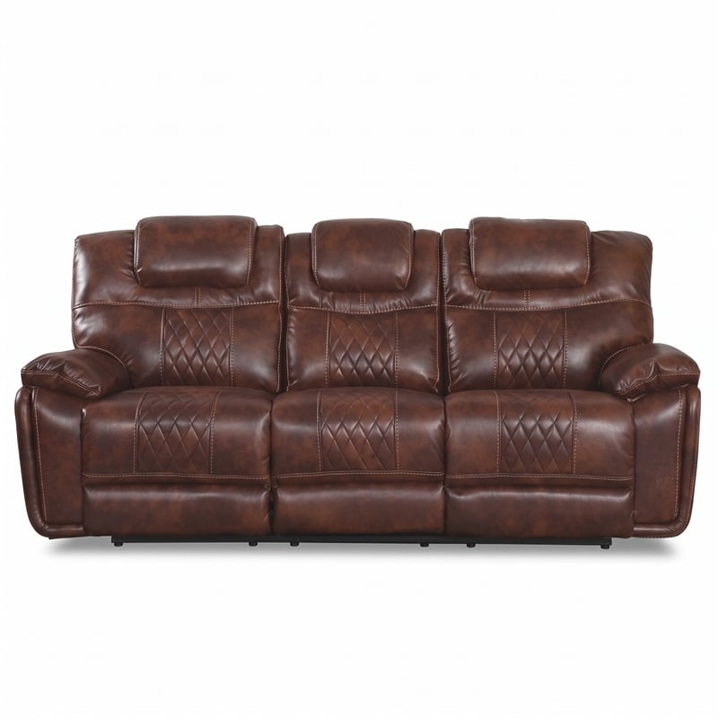 Sunset Trading Diamond Power Faux Leather Dual Reclining Sofa in Brown