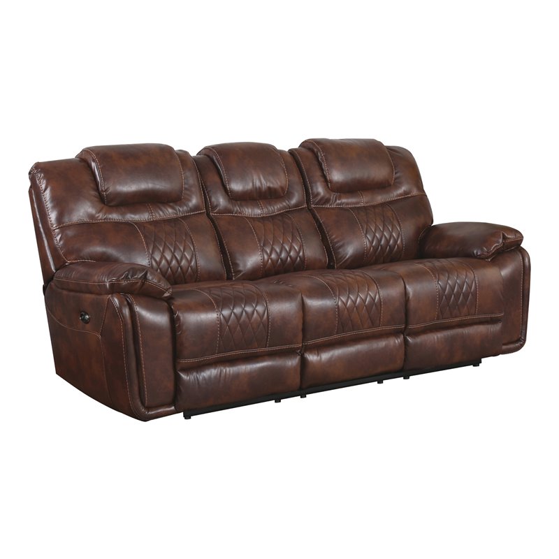 Sunset Trading Diamond Power Faux Leather Dual Reclining Sofa in Brown