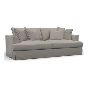 Sunset Trading Newport 94&quot Fabric Slipcovered Recessed Fin Arm Sofa in Gray