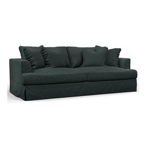 Sunset Trading Newport 94&quot Fabric Slipcovered Recessed Fin Arm Sofa in Dark Gray