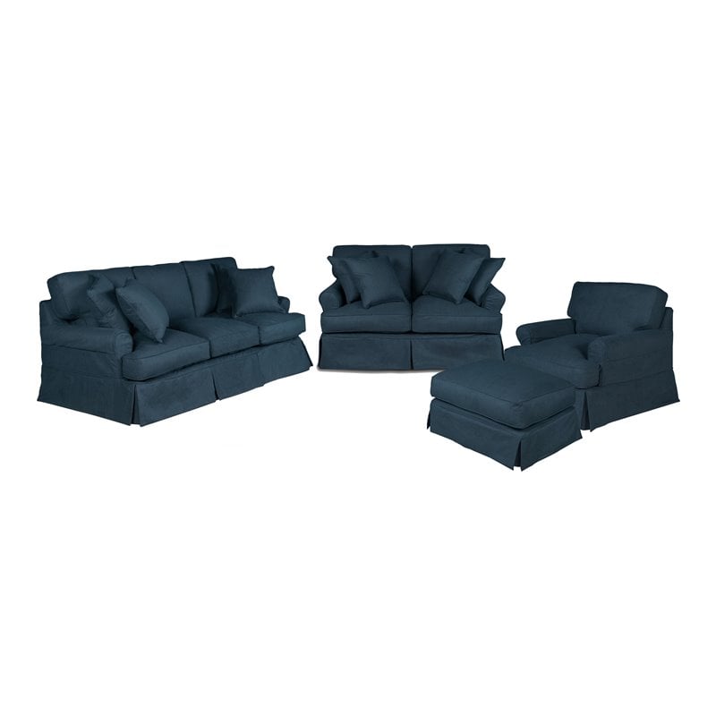 Sunset Trading Horizon 4-Piece Fabric Slipcovered Living Room Set in Navy