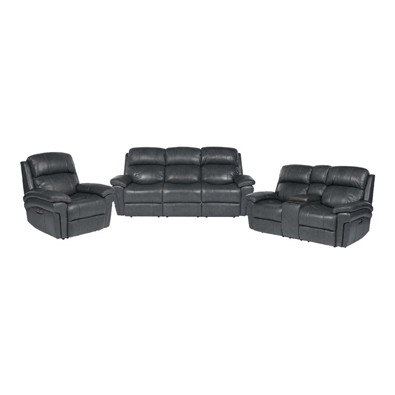 Sunset Trading Luxe 3-Piece Leather Reclining Living Room Set in Gray
