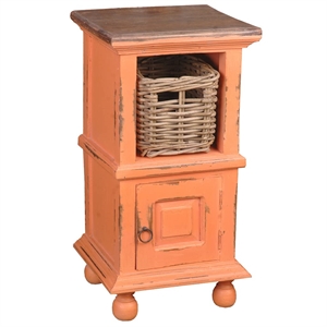 Sunset Trading Cottage Transitional Wood End Table with Basket in Coral Orange