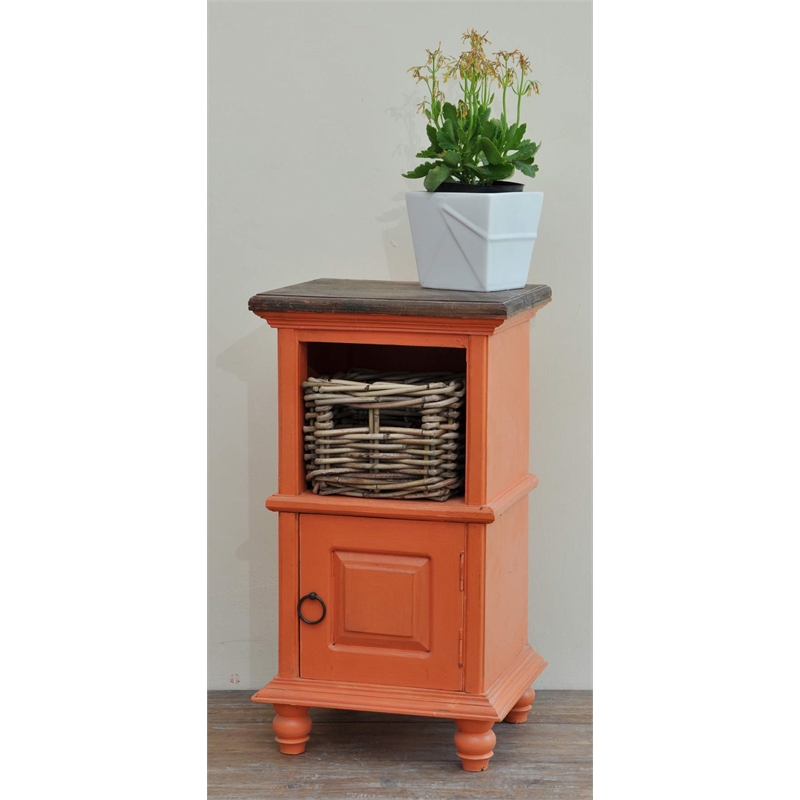 Sunset Trading Cottage Transitional Wood End Table with Basket in Coral Orange