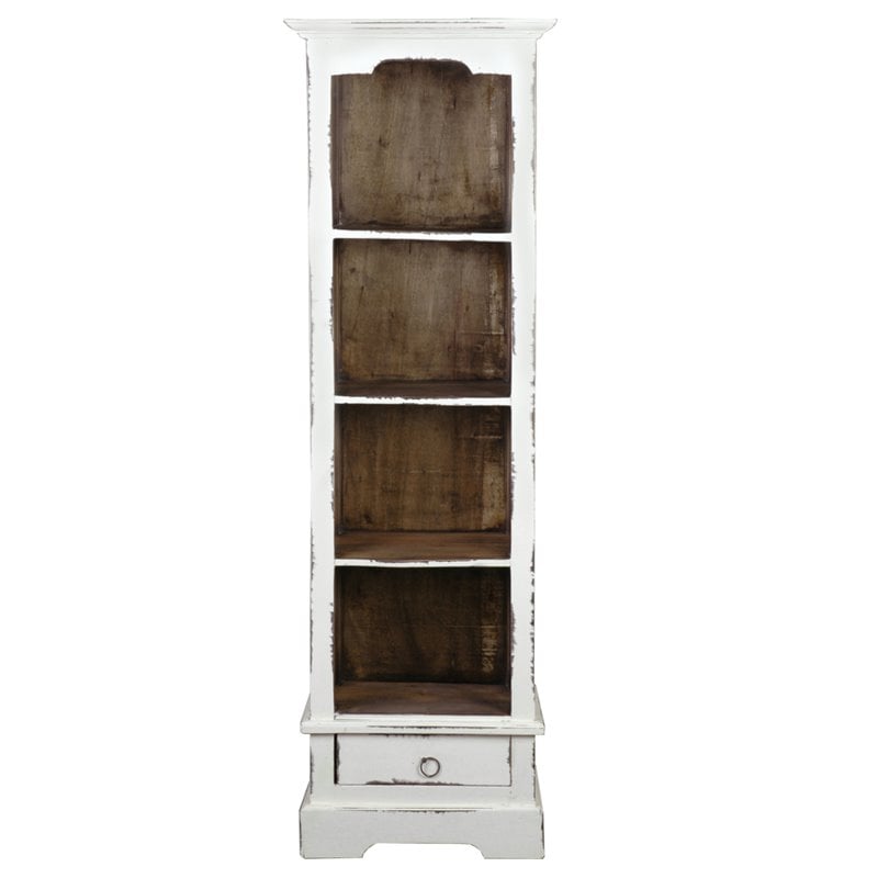 Sunset Trading Cottage Narrow Transitional Bookcase in Distressed White Wood