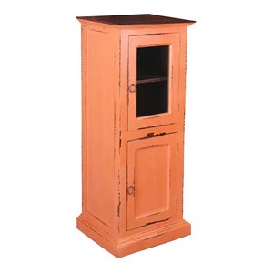 sunset trading cottage wood storage cabinet with glass door in coral reef orange