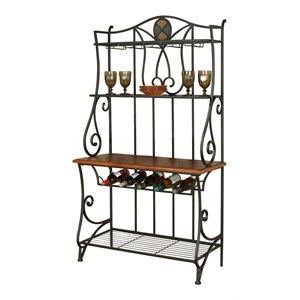 sunset trading vail transitional metal bakers rack in espresso/oak