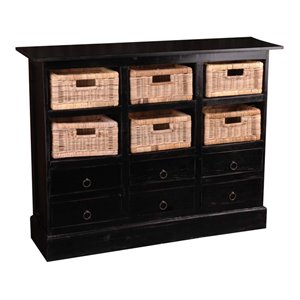 sunset trading cottage cabinet with 6 baskets in antique black wood
