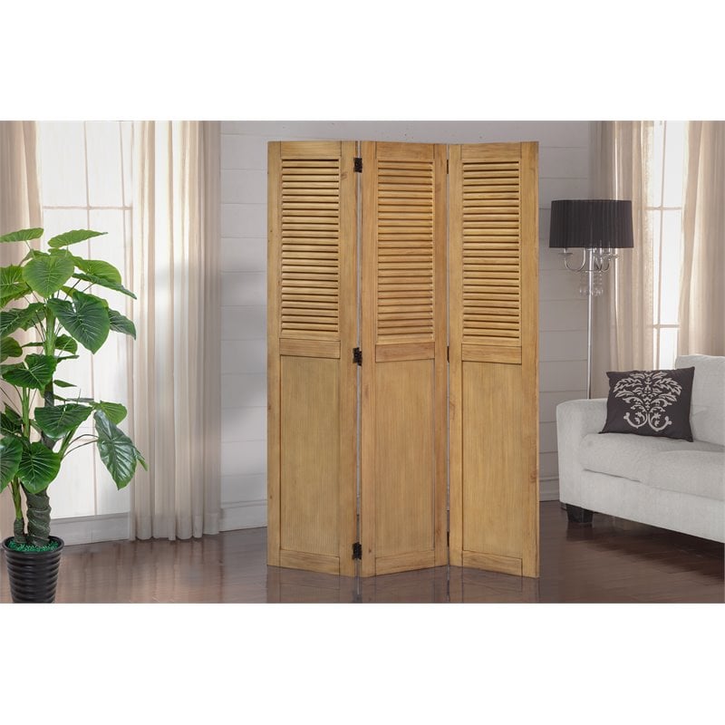 Sunset Trading Vintage Casual Shutter Coastal Wood Room Divider in Maple Brown
