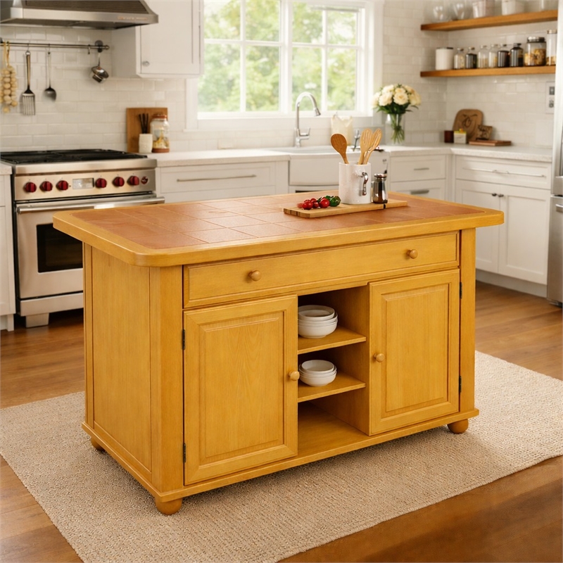 Sunset Trading Oak Selections Transitional Kitchen Island in Oak/Beige Wood
